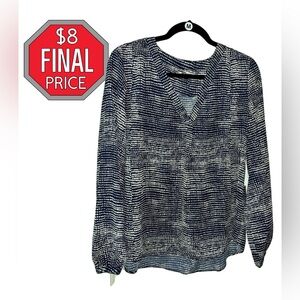 Nine Britton Navy V-neck Long Balloon Sleeve Blouse Top NWT Women's Patterned